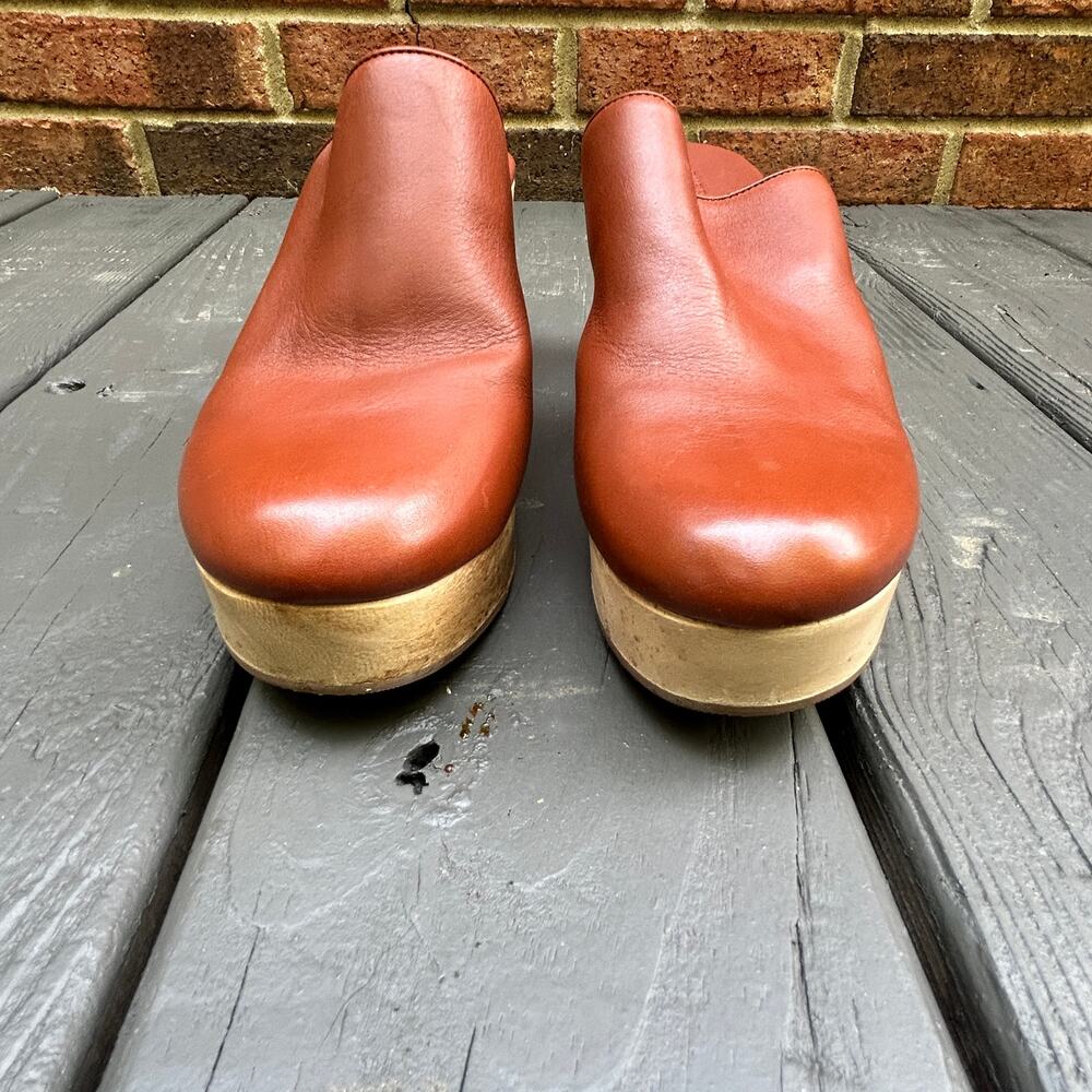 Everlane The Clog Cognac Brown Wood Heel Leather Size 11 - Picture 2 of 12